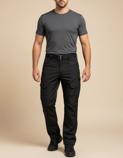 Pantalon Randonnée Noir Homme Cargo Résistant Multipoches - Polyester
