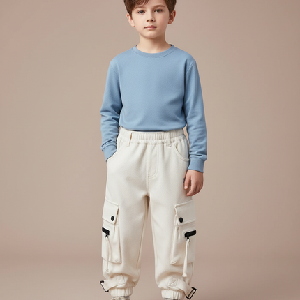 Pantalon Randonnée Beige Cargo Ample Enfant Polyvalent - Molleton