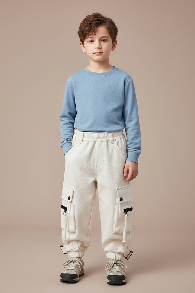 Pantalon Randonnée Beige Cargo Ample Enfant Polyvalent - Molleton