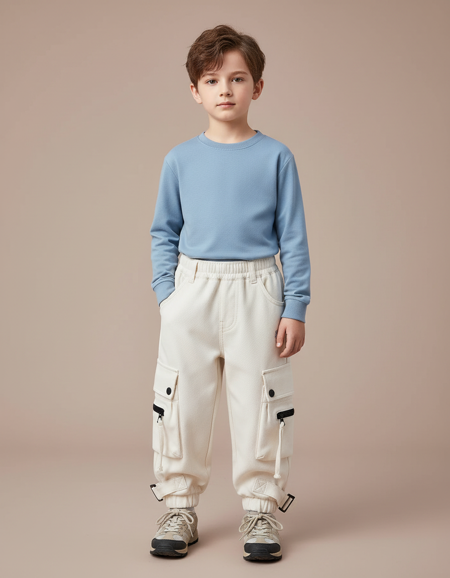 Pantalon Randonnée Beige Cargo Ample Enfant Polyvalent - Molleton