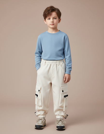Pantalon Randonnée Beige Cargo Ample Enfant Polyvalent - Molleton