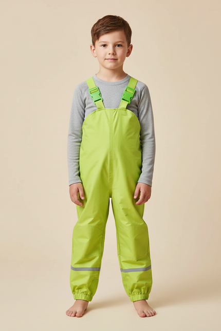 Pantalon Randonnée Vert Imperméable Bretelles Réfléchissant Enfant - Polyester