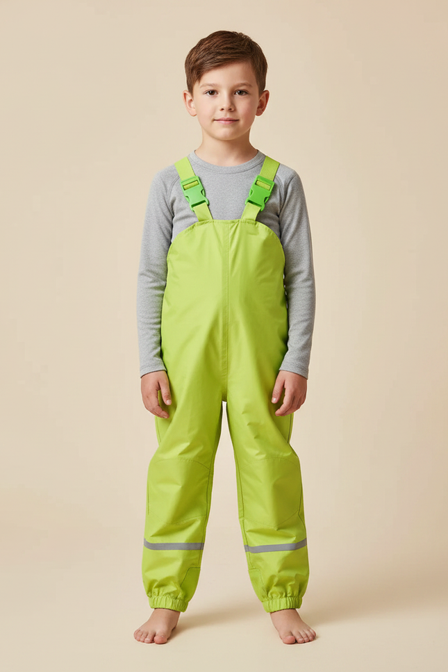 Pantalon Randonnée Vert Imperméable Bretelles Réfléchissant Enfant - Polyester