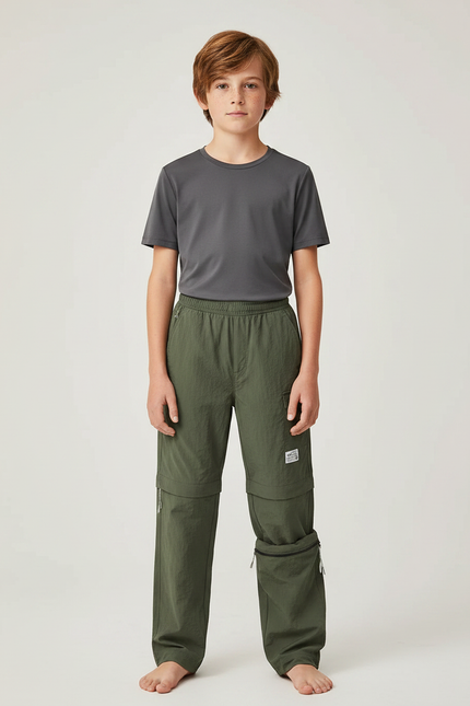 Pantalon Randonnée Kaki Convertible Léger Enfant - Polyester