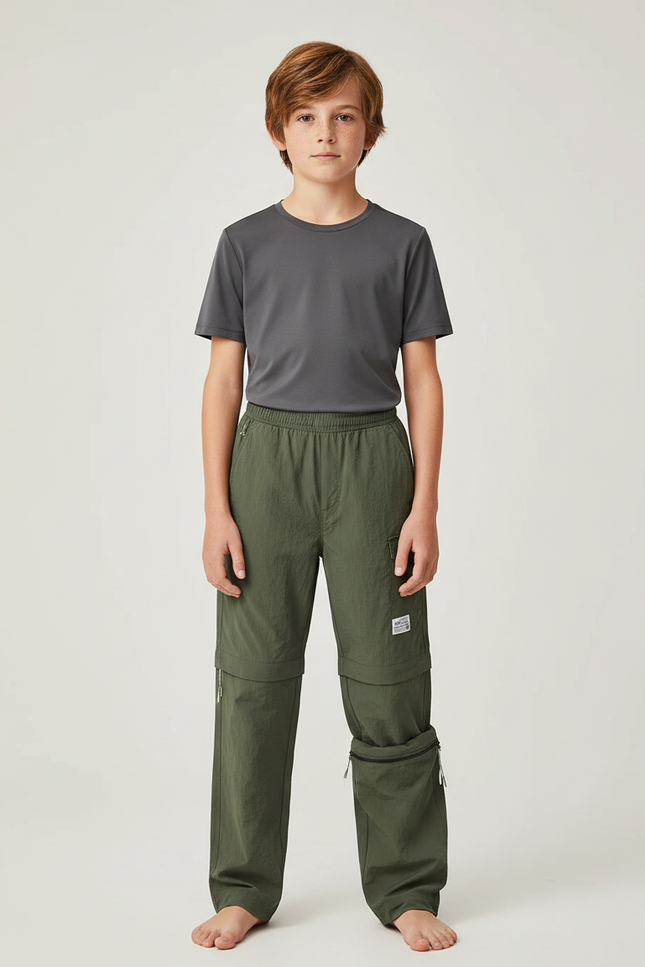 Pantalon Randonnée Kaki Convertible Léger Enfant - Polyester