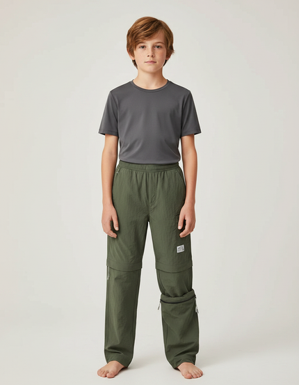 Pantalon Randonnée Kaki Convertible Léger Enfant - Polyester