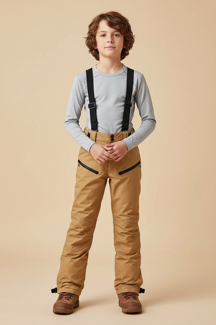 Pantalon Randonnée Enfant Marron Bretelles Hiver Coupe Droite - Camel Polyester
