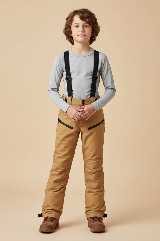 Pantalon Randonnée Enfant Marron Bretelles Hiver Coupe Droite - Camel Polyester