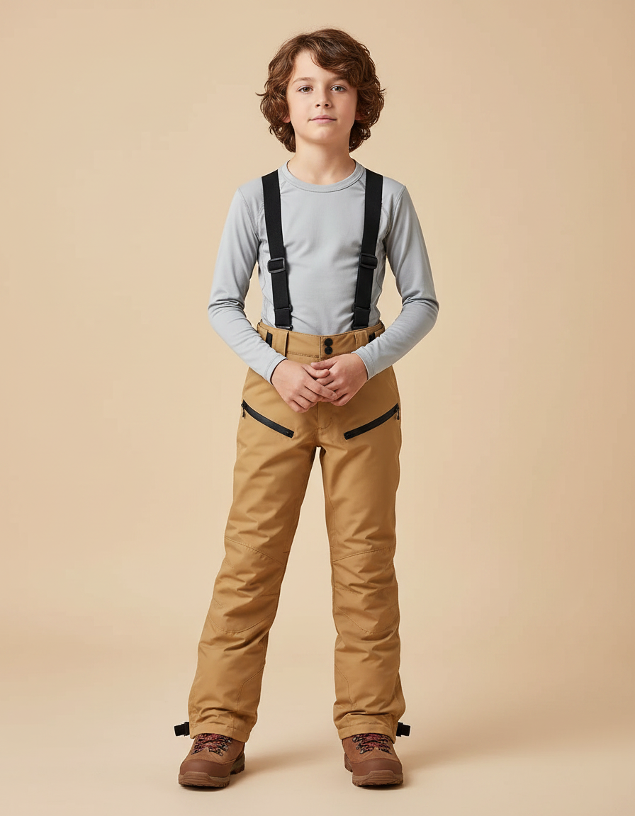 Pantalon Randonnée Enfant Marron Bretelles Hiver Coupe Droite - Camel Polyester