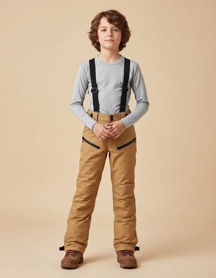 Pantalon Randonnée Enfant Marron Bretelles Hiver Coupe Droite - Camel Polyester