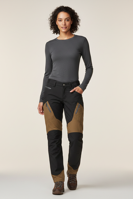 Pantalon Randonnée Femme Bicolore Noir Marron Robuste - Multicolore Polyester