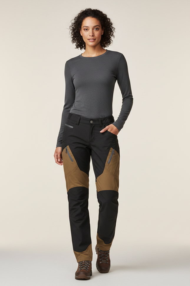 Pantalon Randonnée Femme Bicolore Noir Marron Robuste - Multicolore Polyester