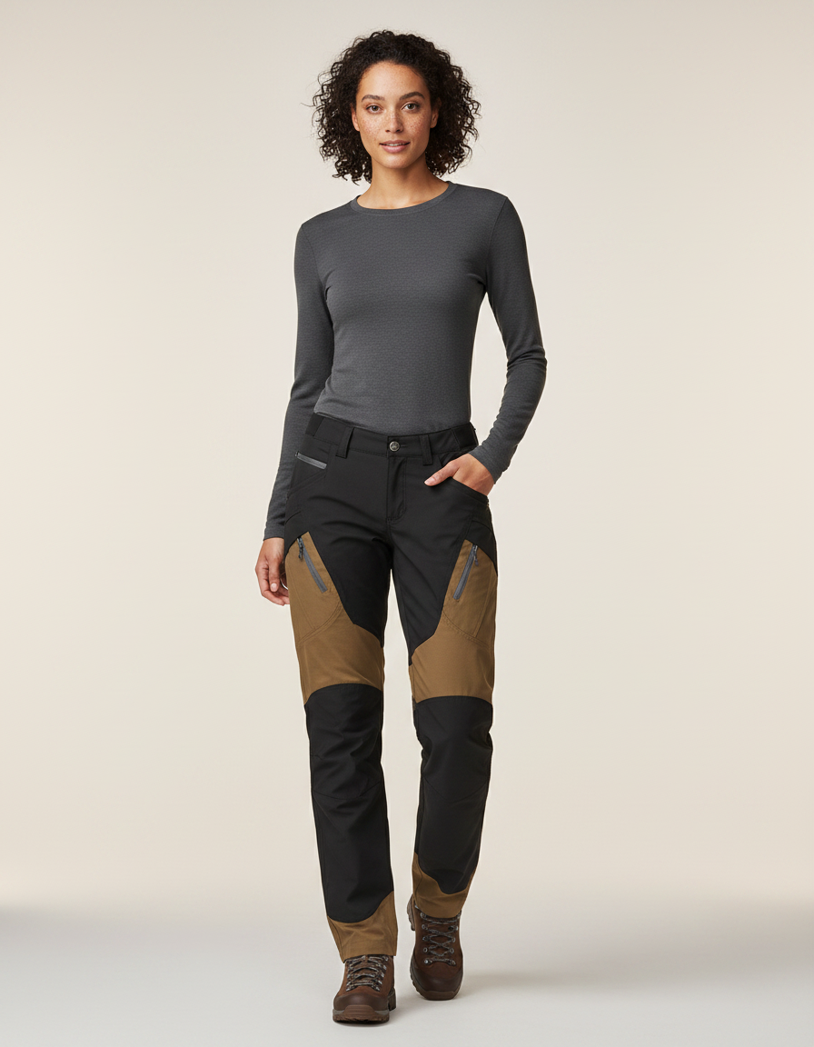 Pantalon Randonnée Femme Bicolore Noir Marron Robuste - Multicolore Polyester