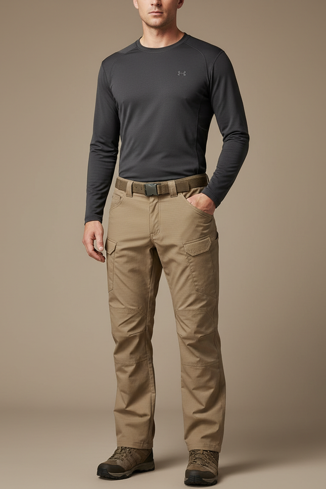 Pantalon Randonnée Beige Cargo Tactique Multi-Poches Homme - Polyester