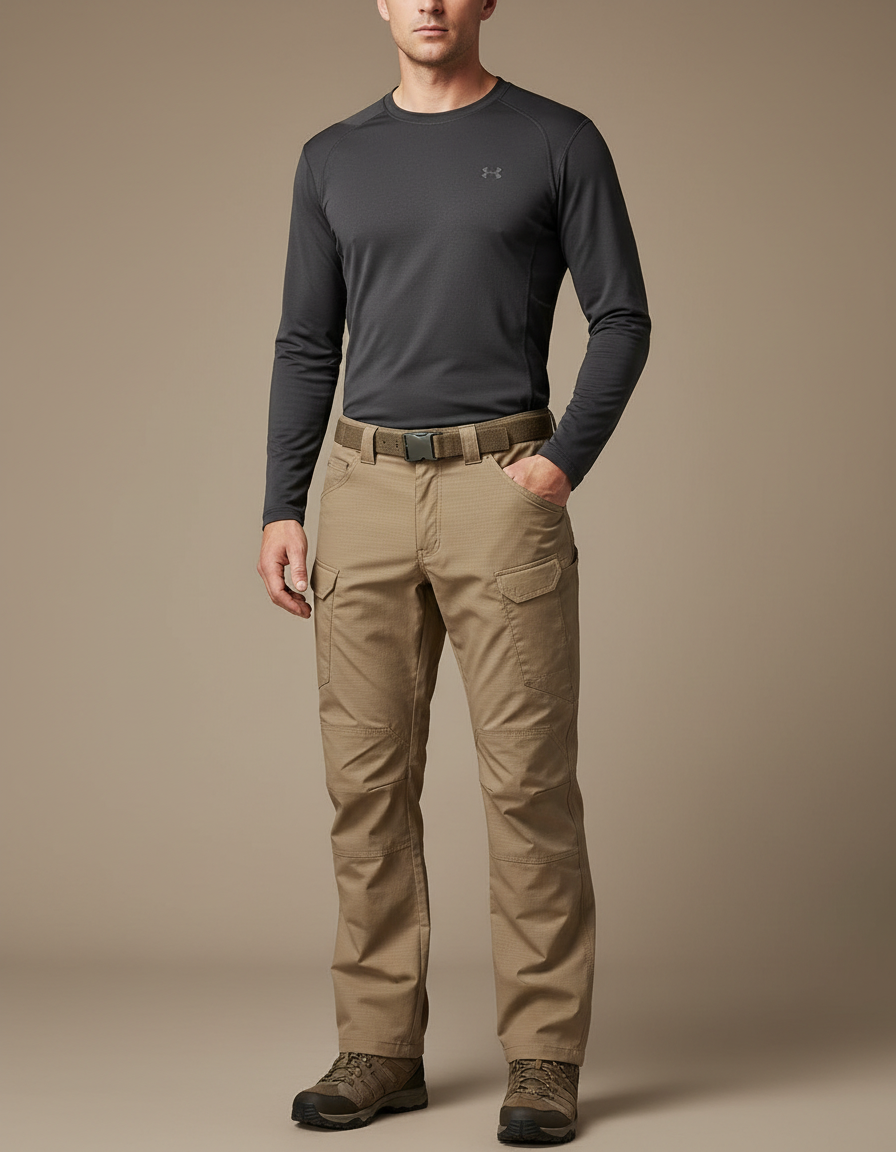 Pantalon Randonnée Beige Cargo Tactique Multi-Poches Homme - Polyester