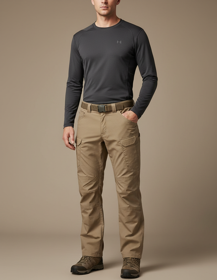 Pantalon Randonnée Beige Cargo Tactique Multi-Poches Homme - Polyester