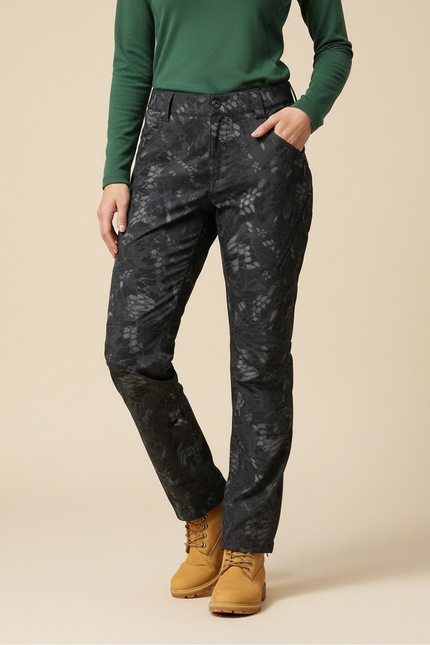 Pantalon Randonnée Camouflage Femme Slim Imperméable - Noir Polyester