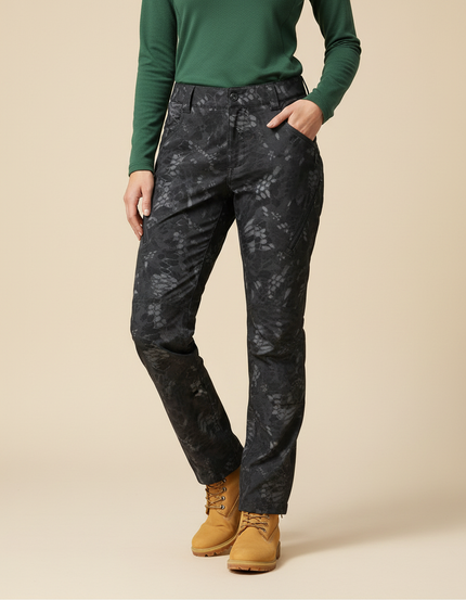 Pantalon Randonnée Camouflage Femme Slim Imperméable - Noir Polyester