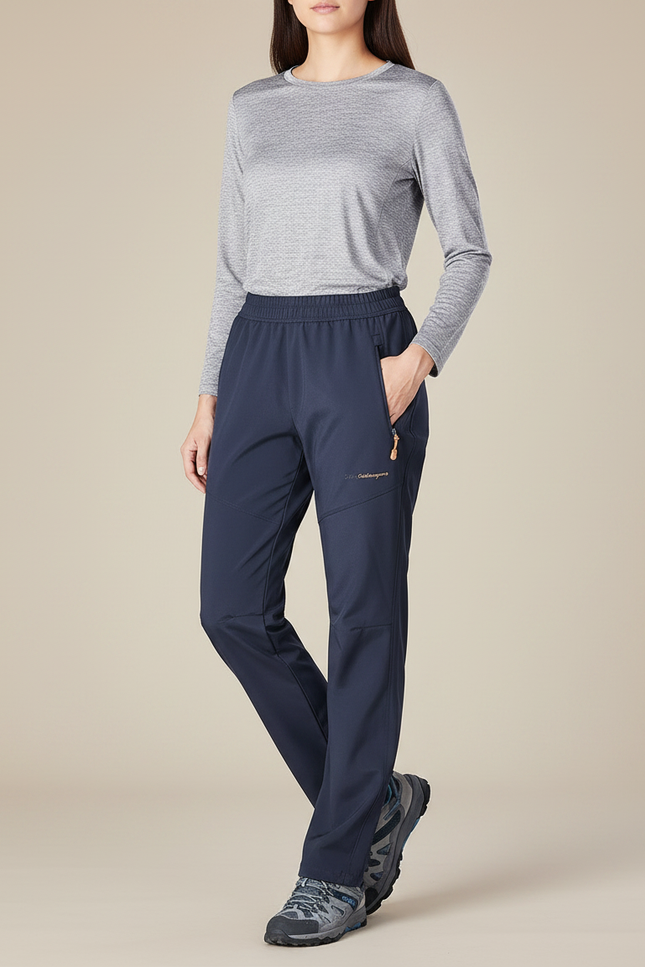 Pantalon Randonnée Femme Bleu Marine Élastique Chaud - Polyester