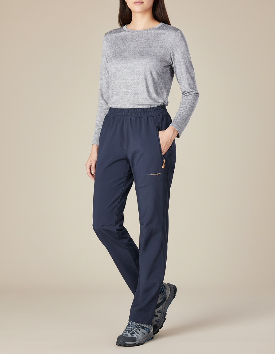 Pantalon Randonnée Femme Bleu Marine Élastique Chaud - Polyester