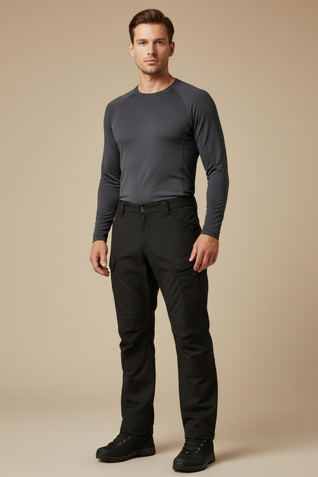 Pantalon Randonnée Noir Cargo Homme Tactique Multi-Poches - Polyester
