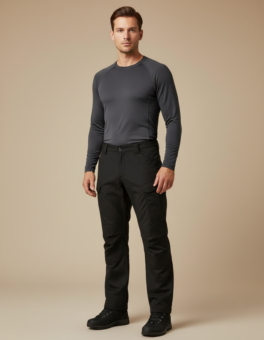 Pantalon Randonnée Noir Cargo Homme Tactique Multi-Poches - Polyester