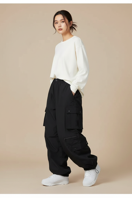 Pantalon Randonnée Noir Cargo Ample Femme Respirant - Polyester