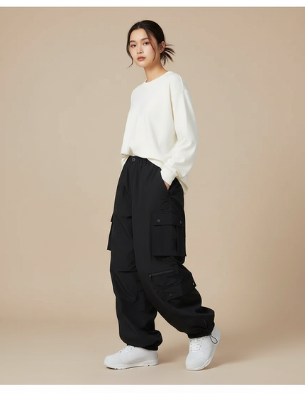 Pantalon Randonnée Noir Cargo Ample Femme Respirant - Polyester