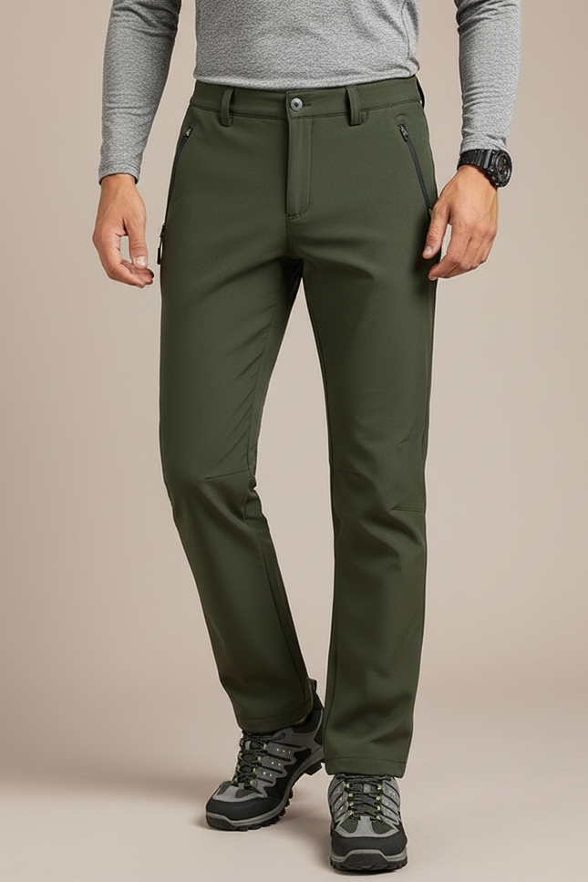 Pantalon Randonnée Vert Olive Softshell Zippé Homme - Kaki Polyester