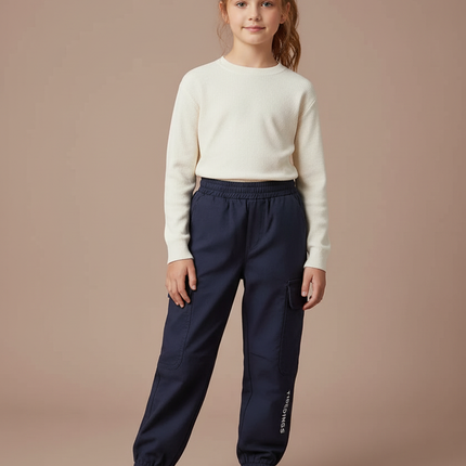 Pantalon Randonnée Bleu Marine Cargo Enfant Décontracté Coton