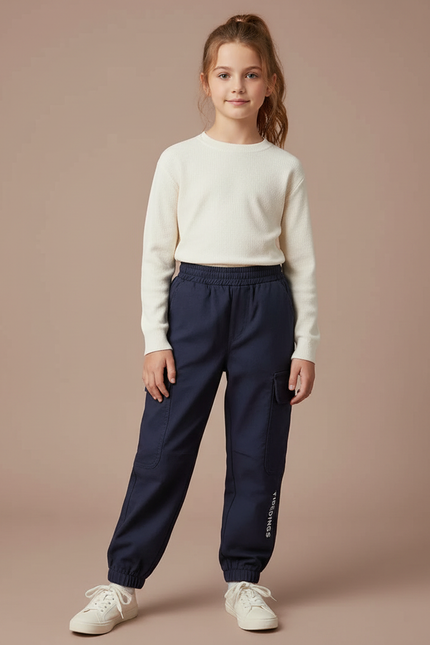 Pantalon Randonnée Bleu Marine Cargo Enfant Décontracté Coton