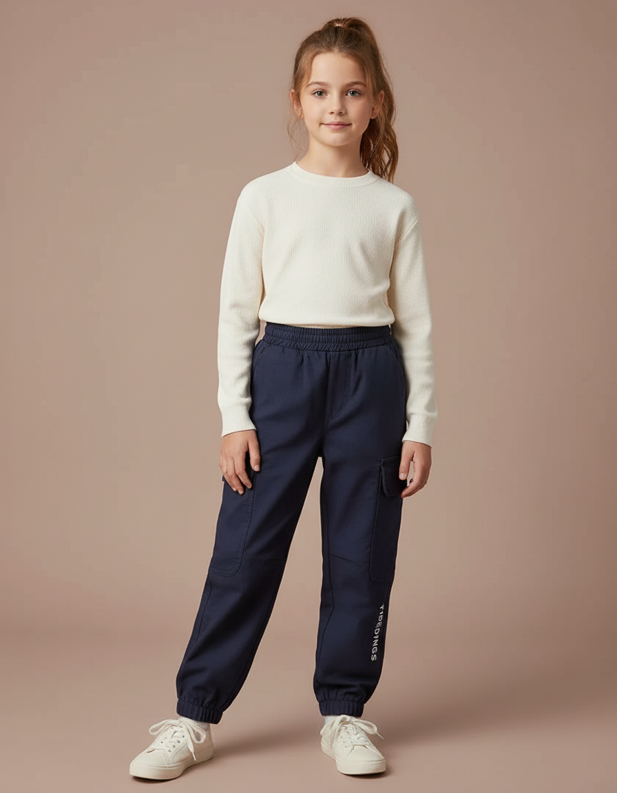 Pantalon Randonnée Bleu Marine Cargo Enfant Décontracté Coton