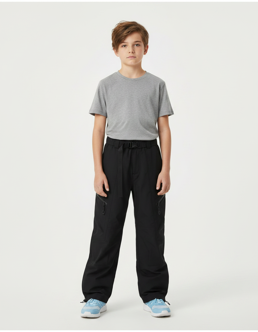 Pantalon Randonnée Noir Imperméable Enfant Cargo - Polyester