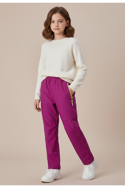 Pantalon Randonnée Violet Enfant Doublé Polaire Coupe Droite - Polyester