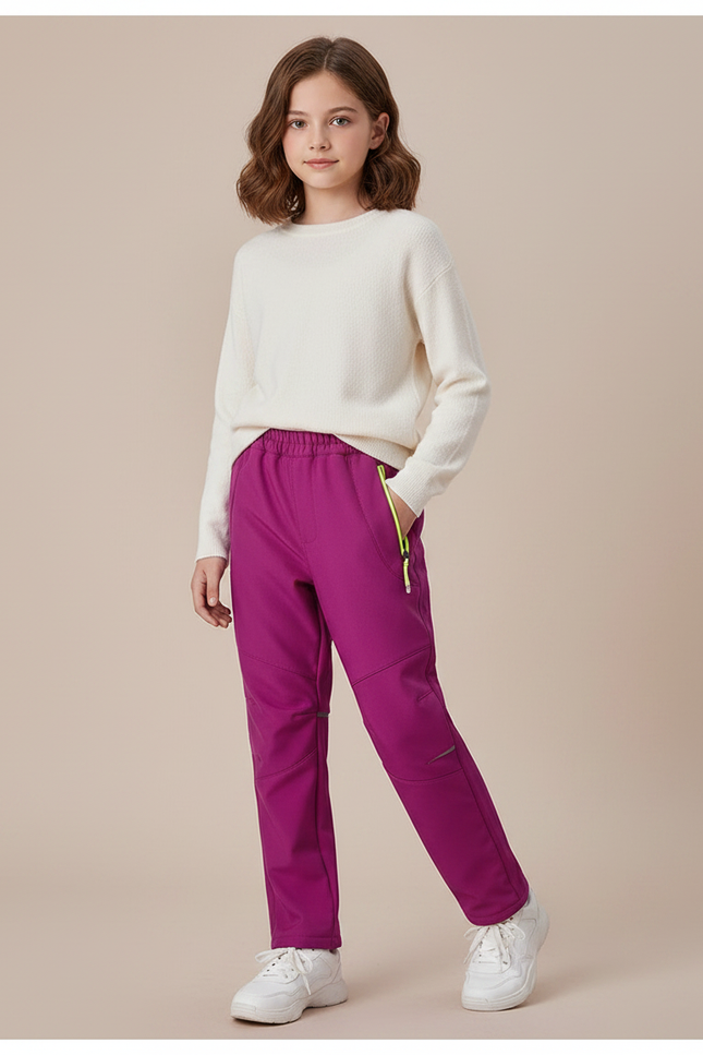 Pantalon Randonnée Violet Enfant Doublé Polaire Coupe Droite - Polyester