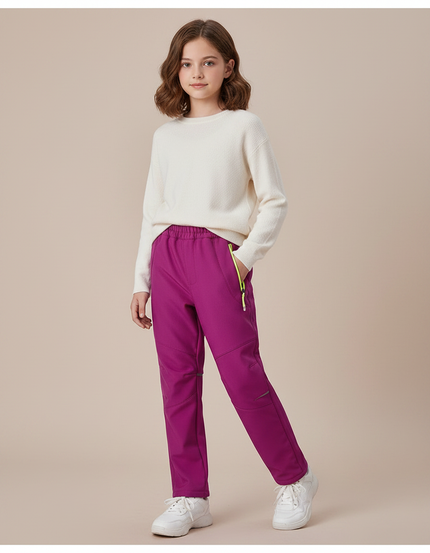 Pantalon Randonnée Violet Enfant Doublé Polaire Coupe Droite - Polyester