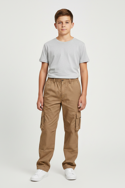 Pantalon Randonnée Cargo Multipoches Enfant Beige Coton