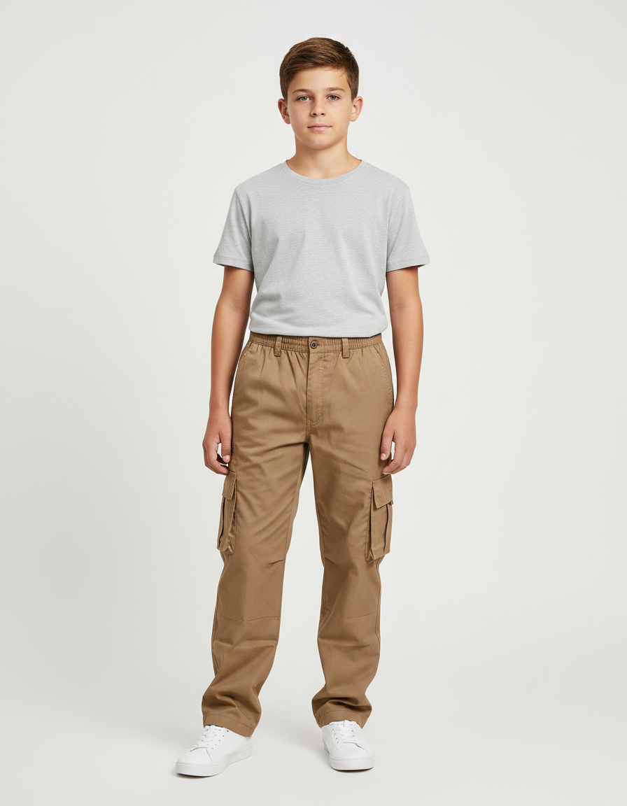 Pantalon Randonnée Cargo Multipoches Enfant Beige Coton