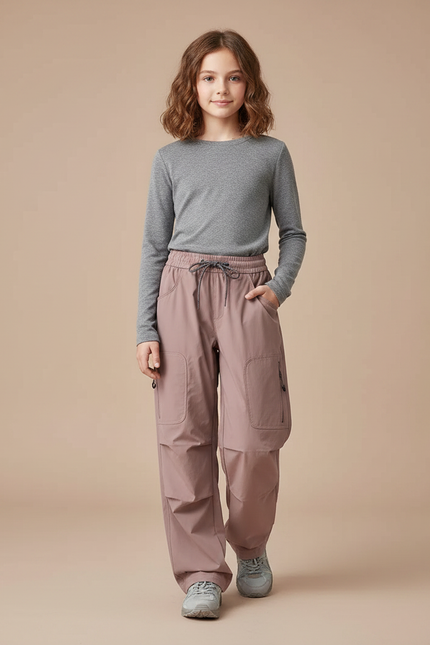 Pantalon Randonnée Rose Cargo Ample Enfant - Polyester