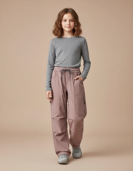 Pantalon Randonnée Rose Cargo Ample Enfant - Polyester