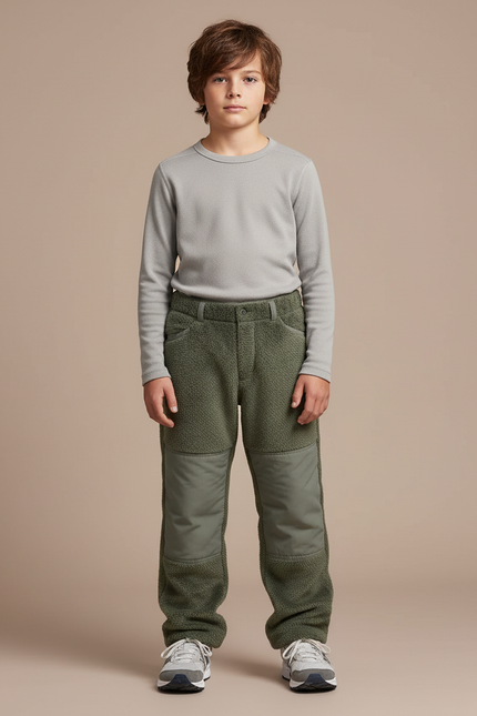 Pantalon Randonnée Enfant Vert Polaire Renforcé Décontracté - Kaki Polyester
