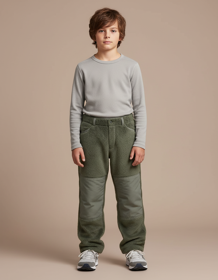 Pantalon Randonnée Enfant Vert Polaire Renforcé Décontracté - Kaki Polyester