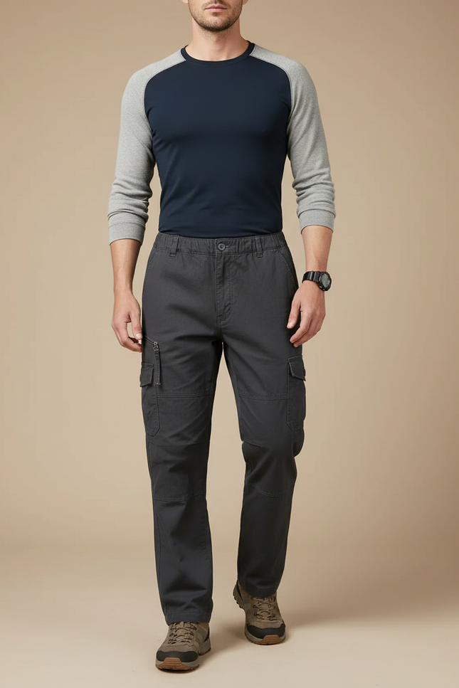 Pantalon Randonnée Gris Anthracite Cargo Ample Homme - Coton