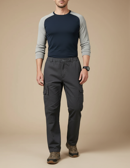 Pantalon Randonnée Gris Anthracite Cargo Ample Homme - Coton