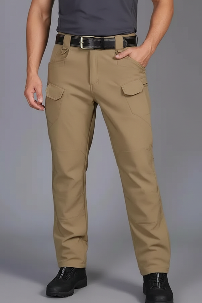 Pantalon Randonnée Cargo Homme Beige Multi-Poches Séchage Rapide - Polyester