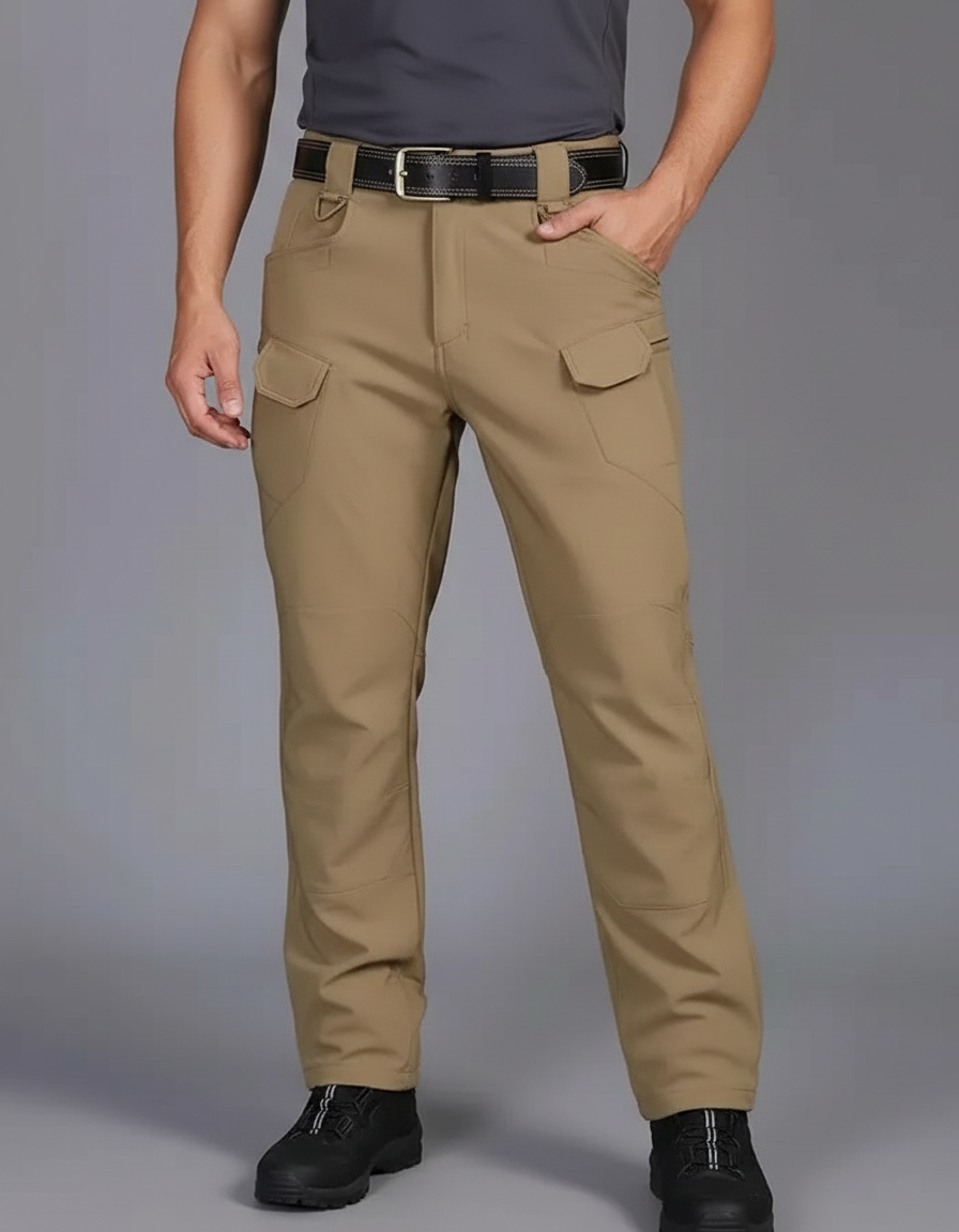Pantalon Randonnée Cargo Homme Beige Multi-Poches Séchage Rapide - Polyester