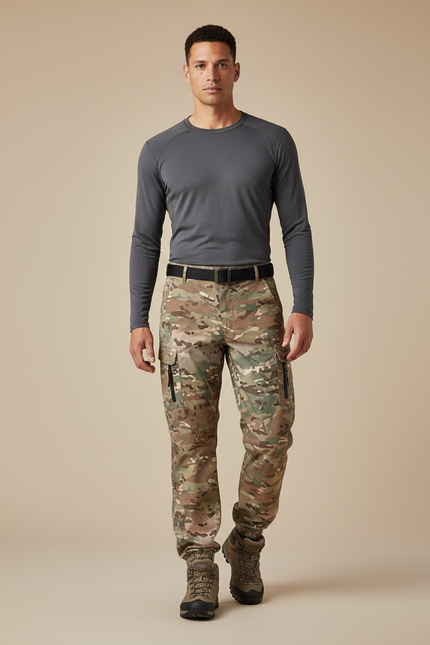 Pantalon Randonnée Camouflage Cargo Tactique Homme - Multicolore Polyester