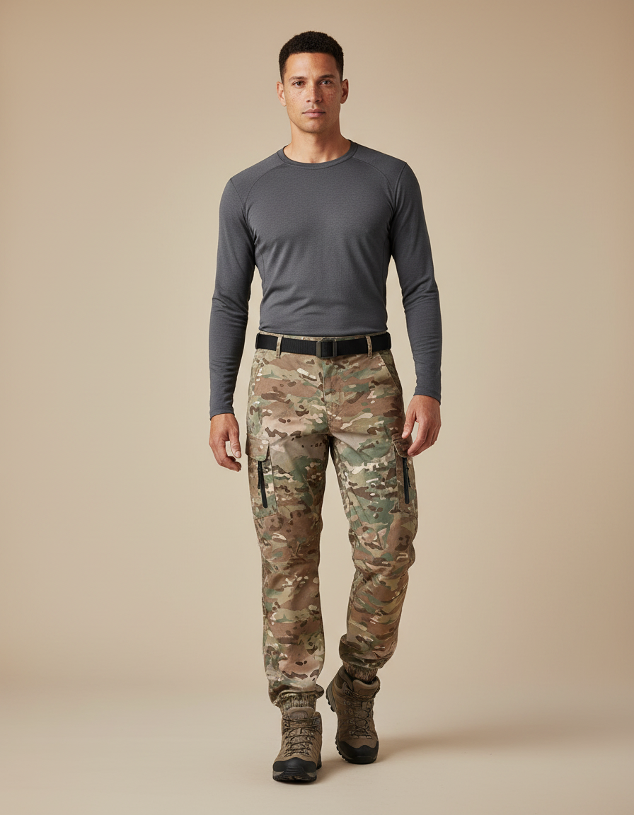 Pantalon Randonnée Camouflage Cargo Tactique Homme - Multicolore Polyester