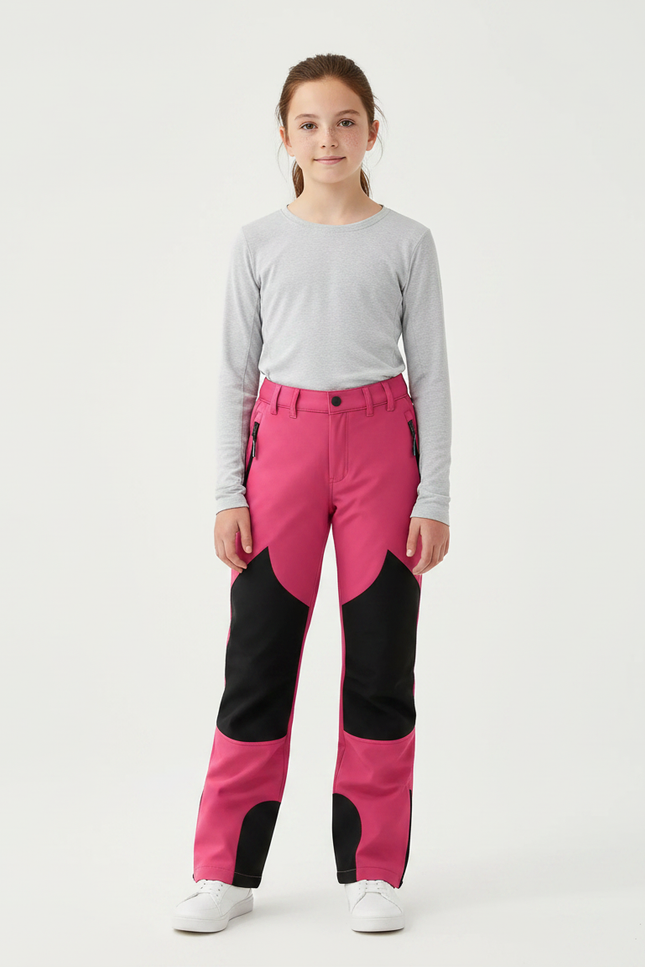Pantalon Randonnée Rose Noir Imperméable Hiver Fille - Polyester
