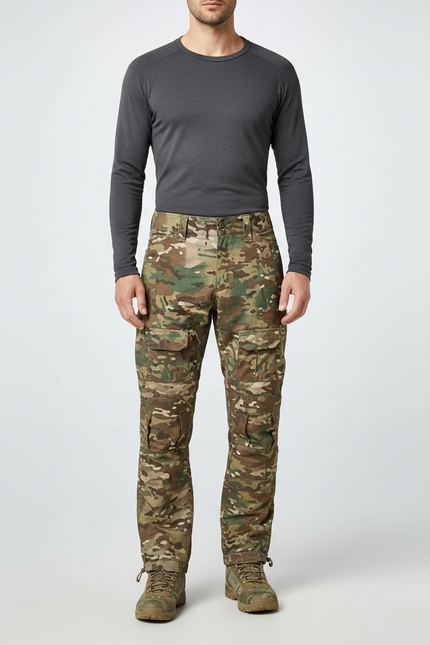 Pantalon Randonnée Camouflage Militaire Multipoches Homme Robuste - Multicolore Toile